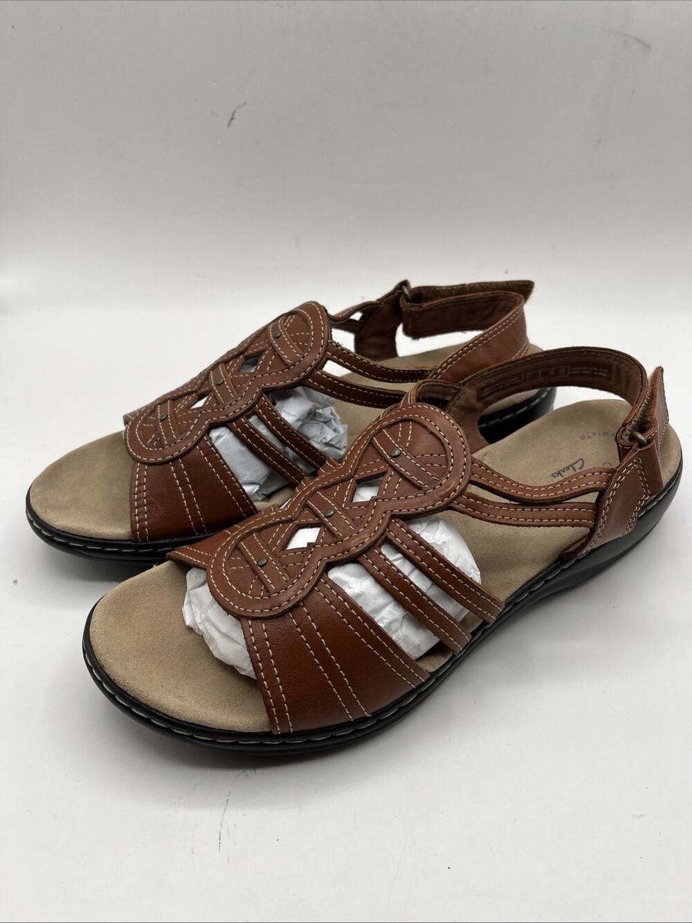 Clarks Leisa Vine Sandals Women Sz US 9 Casual Comfort Lightweight Light Brown